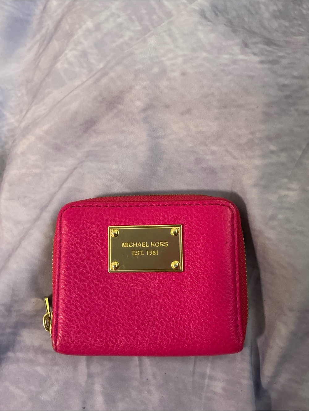 Michael Kors Hot Pink Leather Zip-Around Card Wallet with Gold Plate